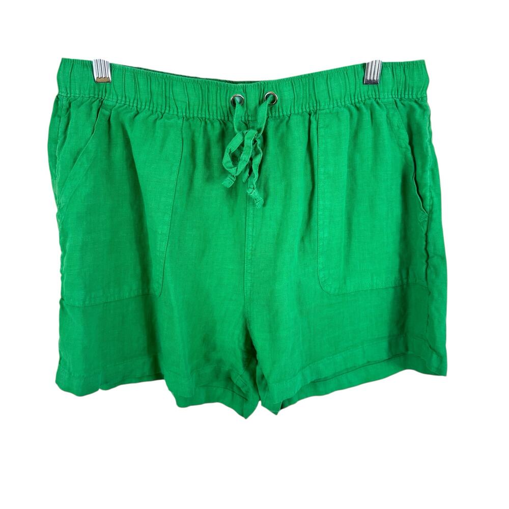 C & C Linen Green 100% Linen Drawstring Elastic W… - image 1